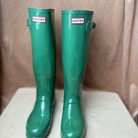 HUNTER ORIGINAL TALL GLOSS RAIN BOOTS, JADE SIZE 7/8 - Picture 3 of 10